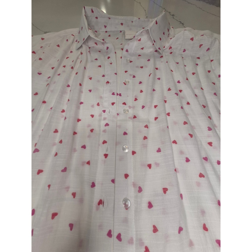 Zac & Rachel Womens XL White Pink Heart Print Button Down Sleeveless Blouse Top - Picture 5 of 6